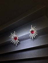 Load image into Gallery viewer, Diamond Starburst &amp; Ruby Earrings

