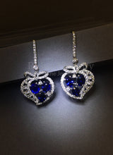 Load image into Gallery viewer, Heart Shape Dangling Diamond Sapphire Earrings
