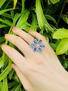 Blue Sapphire Flower Diamond Ring