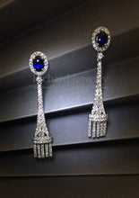 將圖片載入圖庫檢視器 Blue Sapphire Chandelier Diamond Earrings