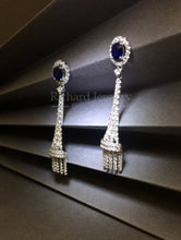 將圖片載入圖庫檢視器 Blue Sapphire Chandelier Diamond Earrings