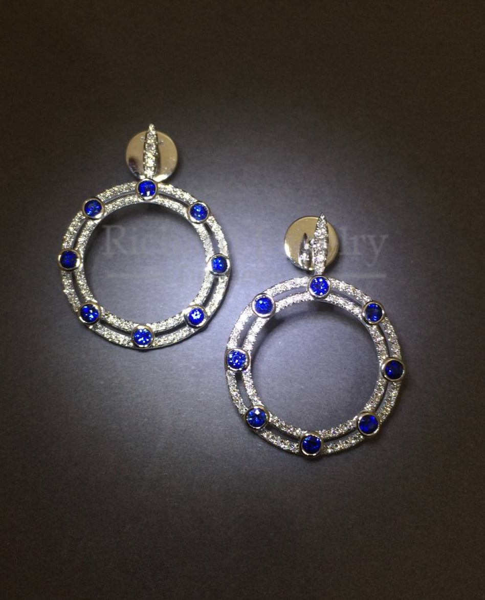 Open Circle Diamond Sapphire Earrings