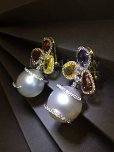 Multi-color Sapphire Pearl Earrings