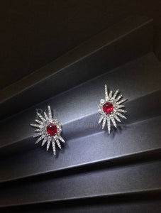 Diamond Starburst & Ruby Earrings