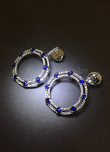 Load image into Gallery viewer, Open Circle Diamond Sapphire Earrings
