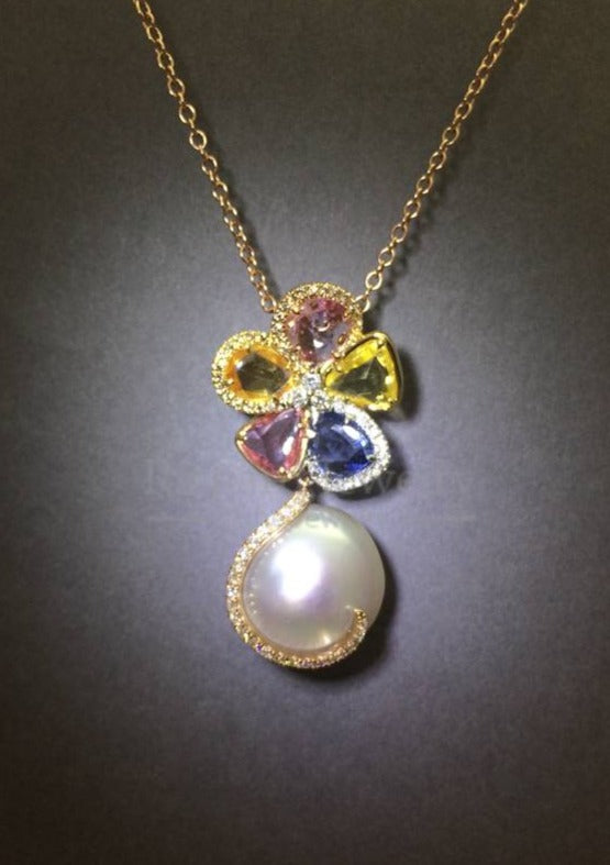 Multi-color Sapphire Pearl Pendant
