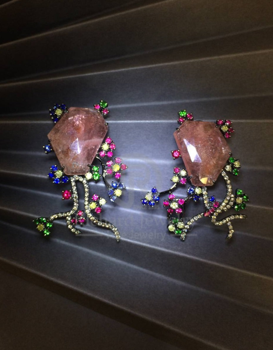 Corundum Multi-color Sapphire Diamond Earrings