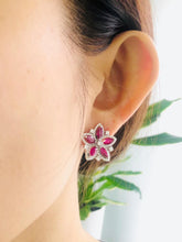Load image into Gallery viewer, Ruby &amp; Diamond Flower Earrings
