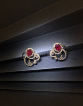 Load image into Gallery viewer, Ruby &amp; Diamond Open-space Wavy Earrings
