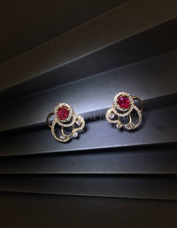 Ruby & Diamond Open-space Wavy Earrings