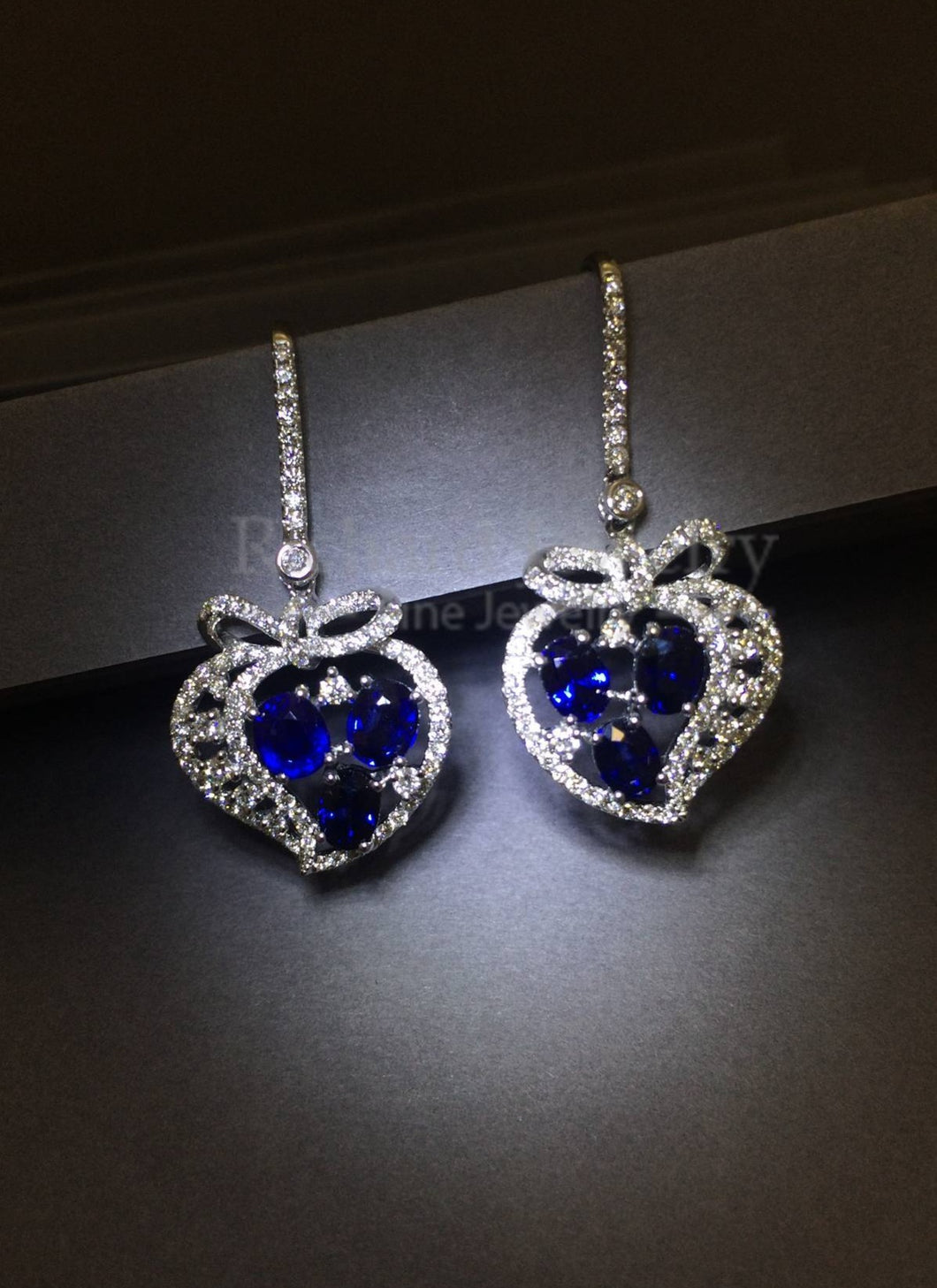 Heart Shape Dangling Diamond Sapphire Earrings