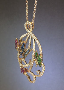 Color Sapphire Butterfly Diamond Pendant
