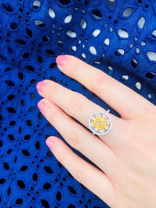 Yellow & White Diamond Halo Ring