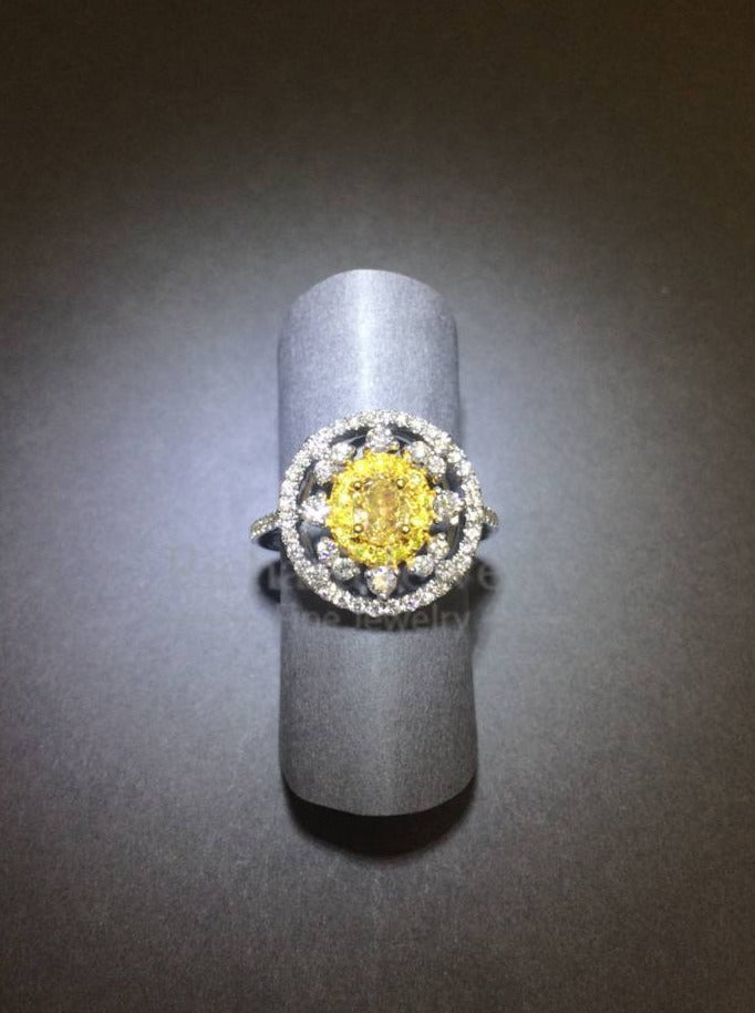 Yellow & White Diamond Halo Ring