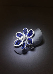 Blue Sapphire Flower Diamond Ring