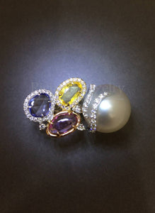 Multi-color Sapphire Pearl Ring