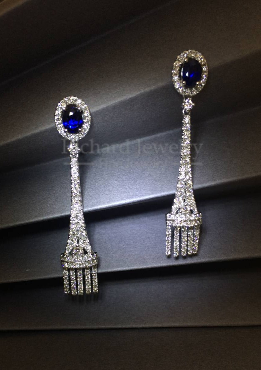 Blue Sapphire Chandelier Diamond Earrings